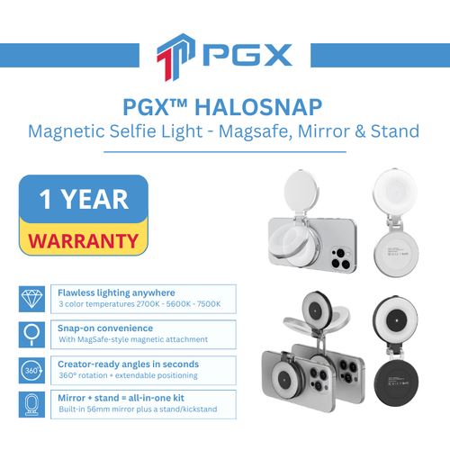 PGX™ HaloSnap Magnetic Selfie Light – MagSafe, Mirror & Stand