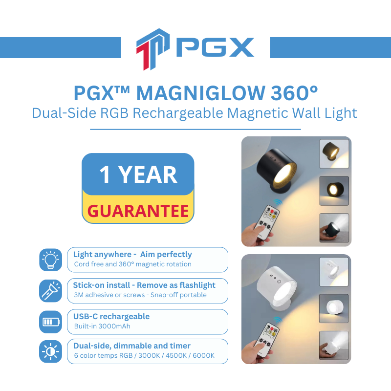 PGX™ RGB MagniGlow 360 — Rechargeable RGB Magnetic Wall Light