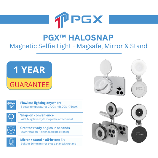 PGX™ HaloSnap Magnetic Selfie Light – MagSafe, Mirror & Stand