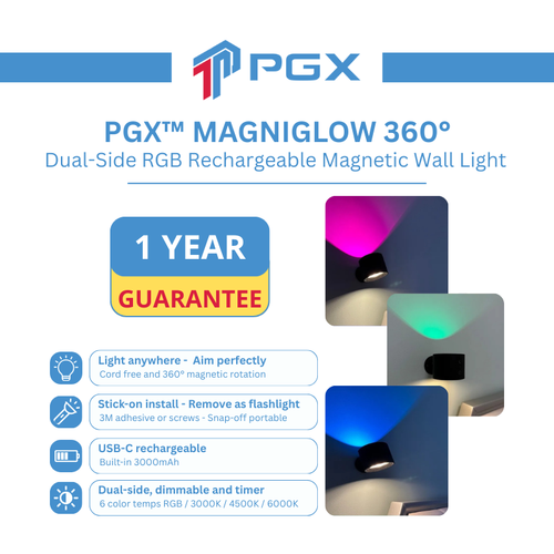 PGX™ RGB MagniGlow 360 — Rechargeable RGB Magnetic Wall Light
