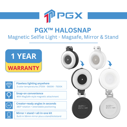 PGX™ HaloSnap Magnetic Selfie Light – MagSafe, Mirror & Stand