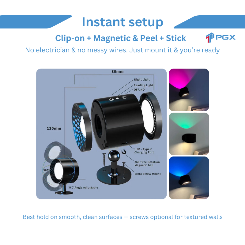 PGX™ RGB MagniGlow 360 — Rechargeable RGB Magnetic Wall Light