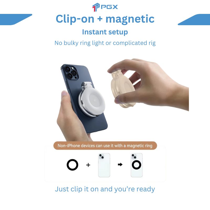 PGX™ HaloSnap Magnetic Selfie Light – MagSafe, Mirror & Stand