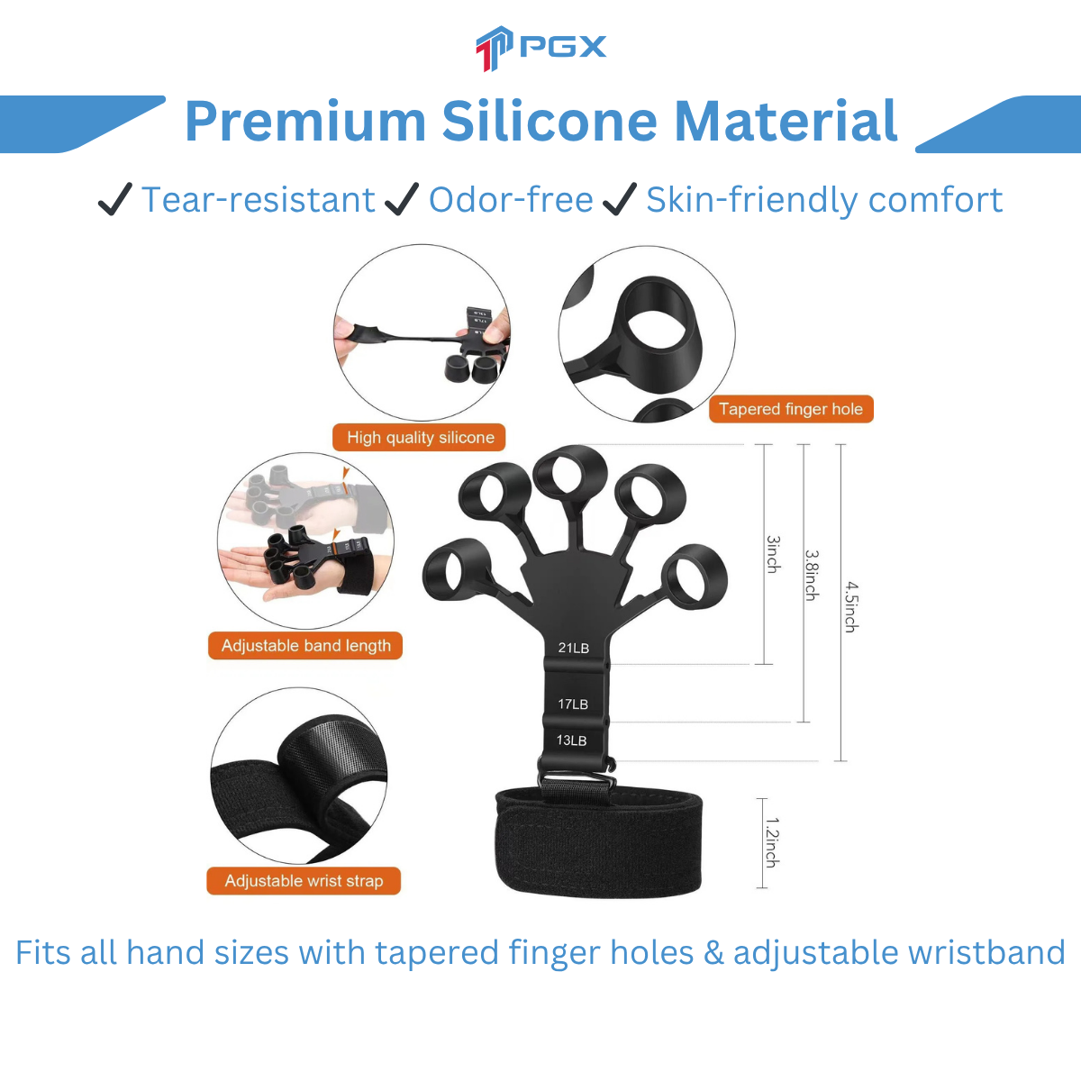 PGX™ FlexBand Grip – Adjustable Finger Exerciser (6 Tension Levels)