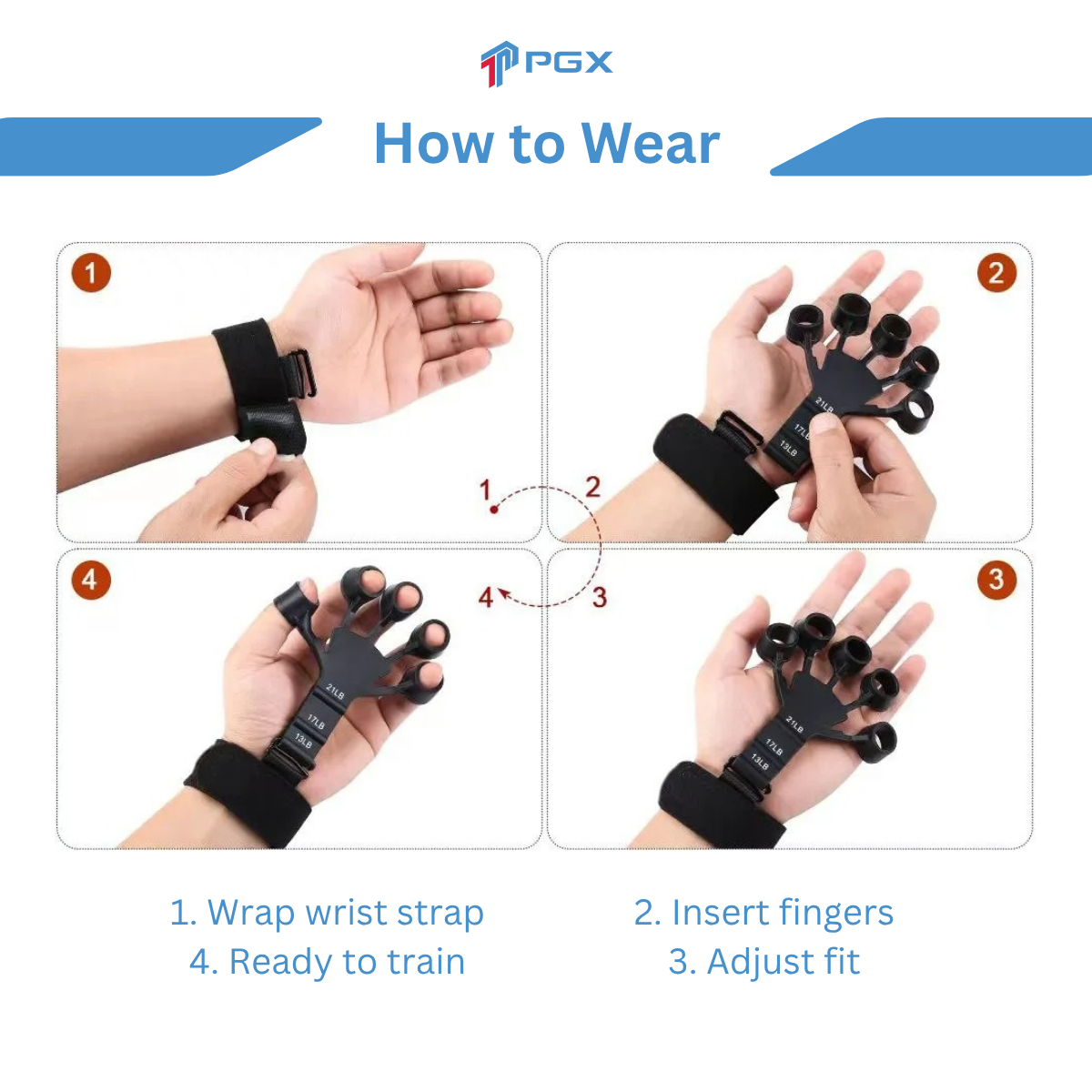 PGX™ FlexBand Grip – Adjustable Finger Exerciser (6 Tension Levels)