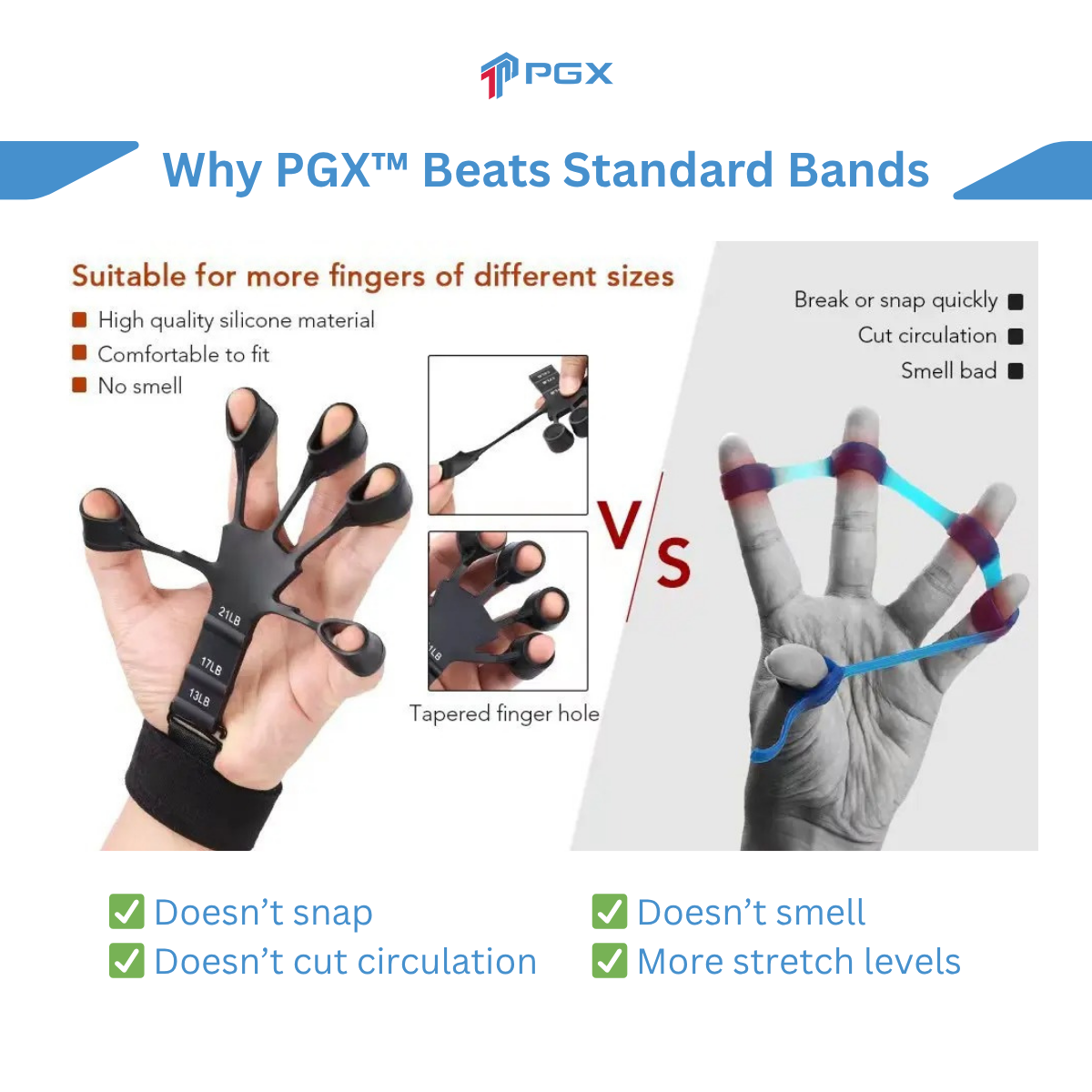 PGX™ FlexBand Grip – Adjustable Finger Exerciser (6 Tension Levels)